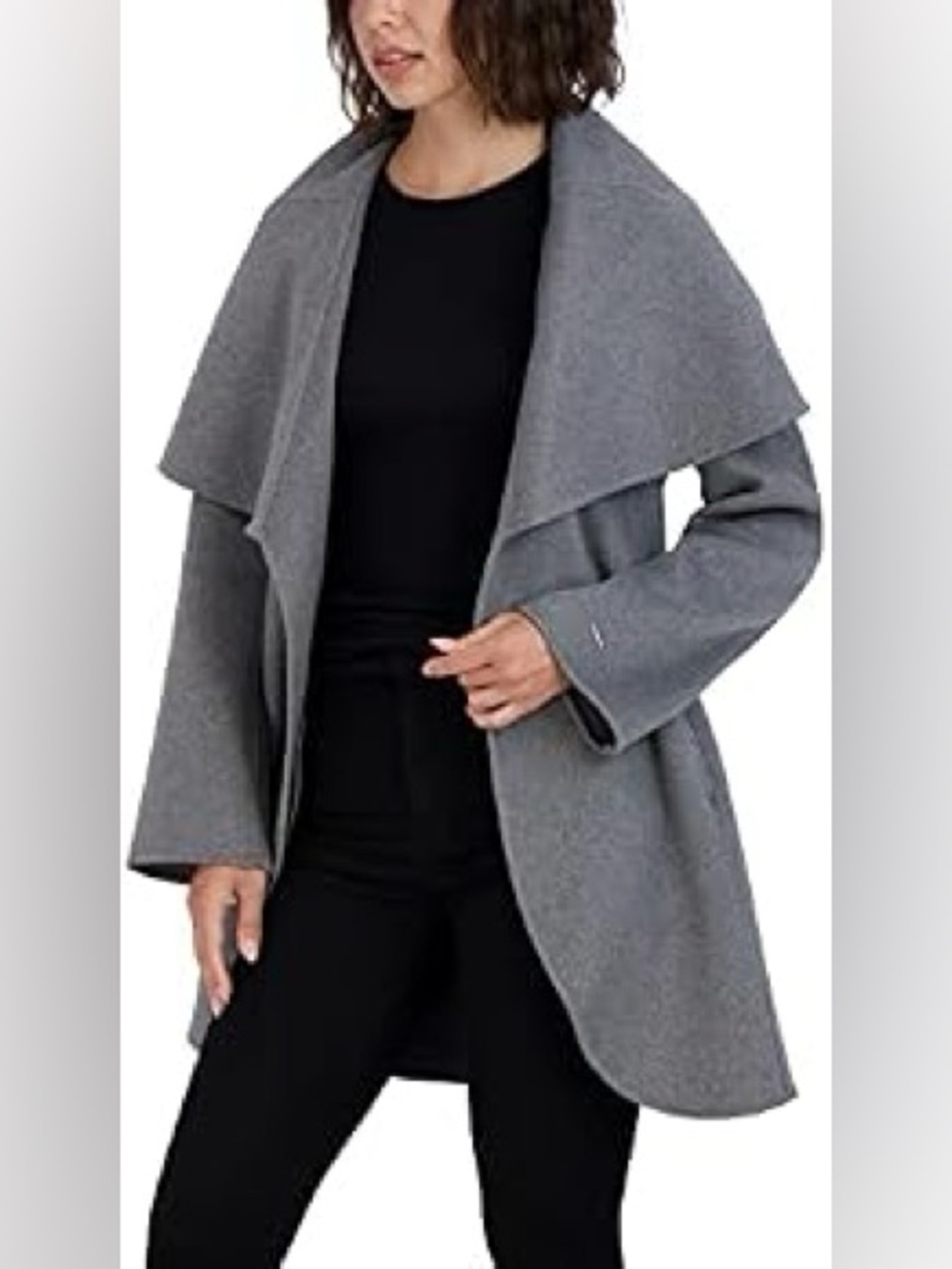 Tahari XS wool blend Marilyn Gray Open-Front Women's modern wrap Coat